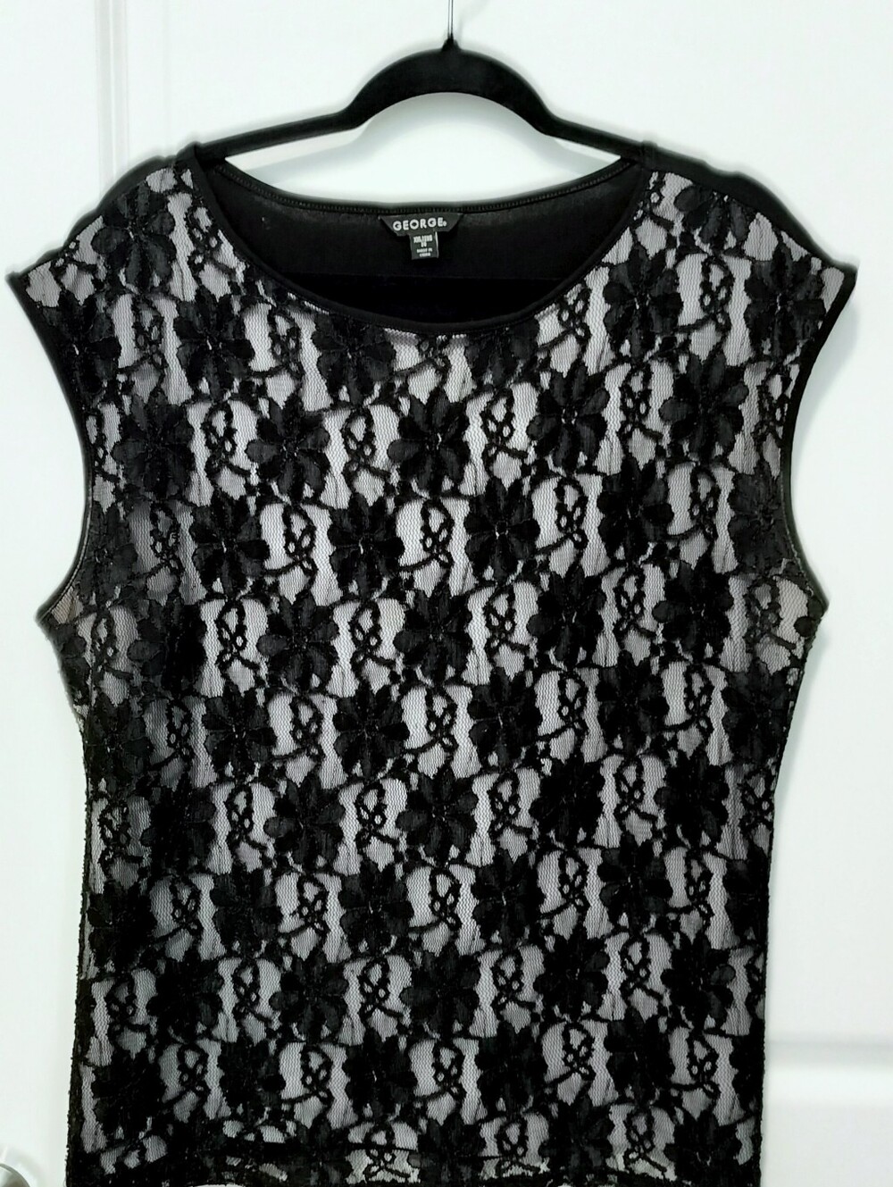 George Black Floral Lace Cap-Sleeve Top